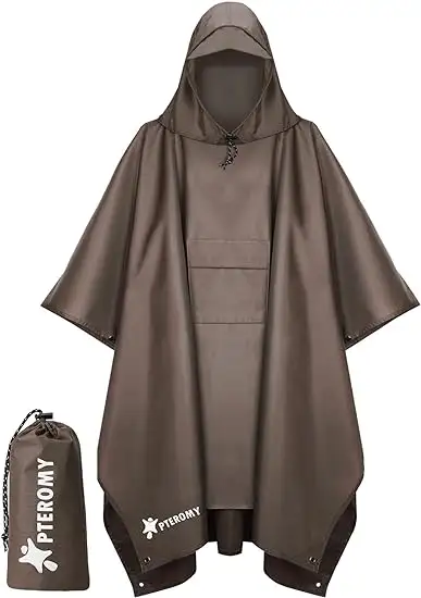 PTEROMY Hooded Rain Poncho for Adult with Pocket - 61frzcn5vhl._ac_sy550_